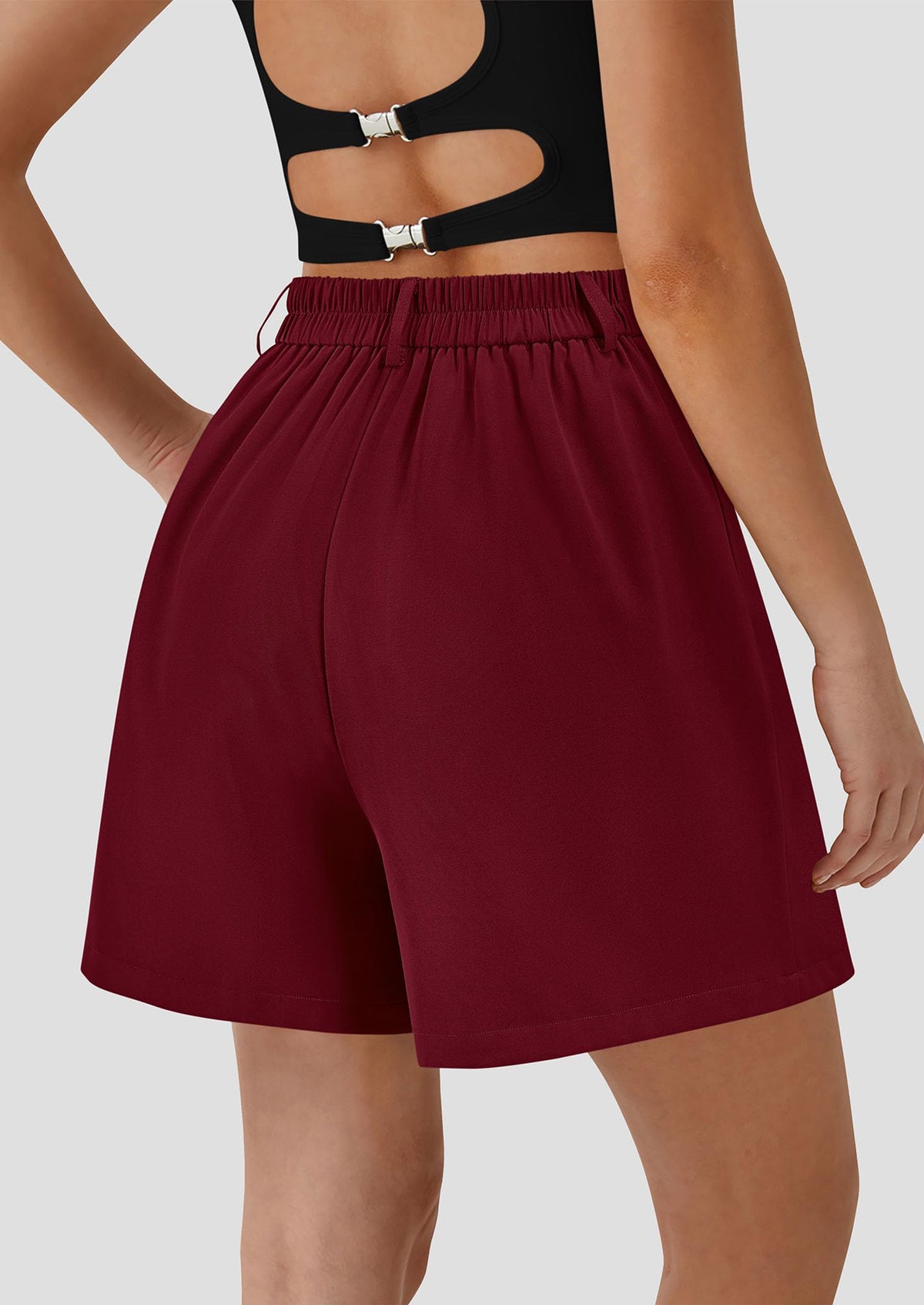 Elastic High Waisted Wide Leg Business Casual Dressy Shorts with Pockets