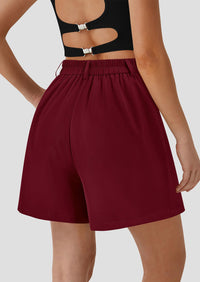 Elastic High Waisted Wide Leg Business Casual Dressy Shorts with Pockets