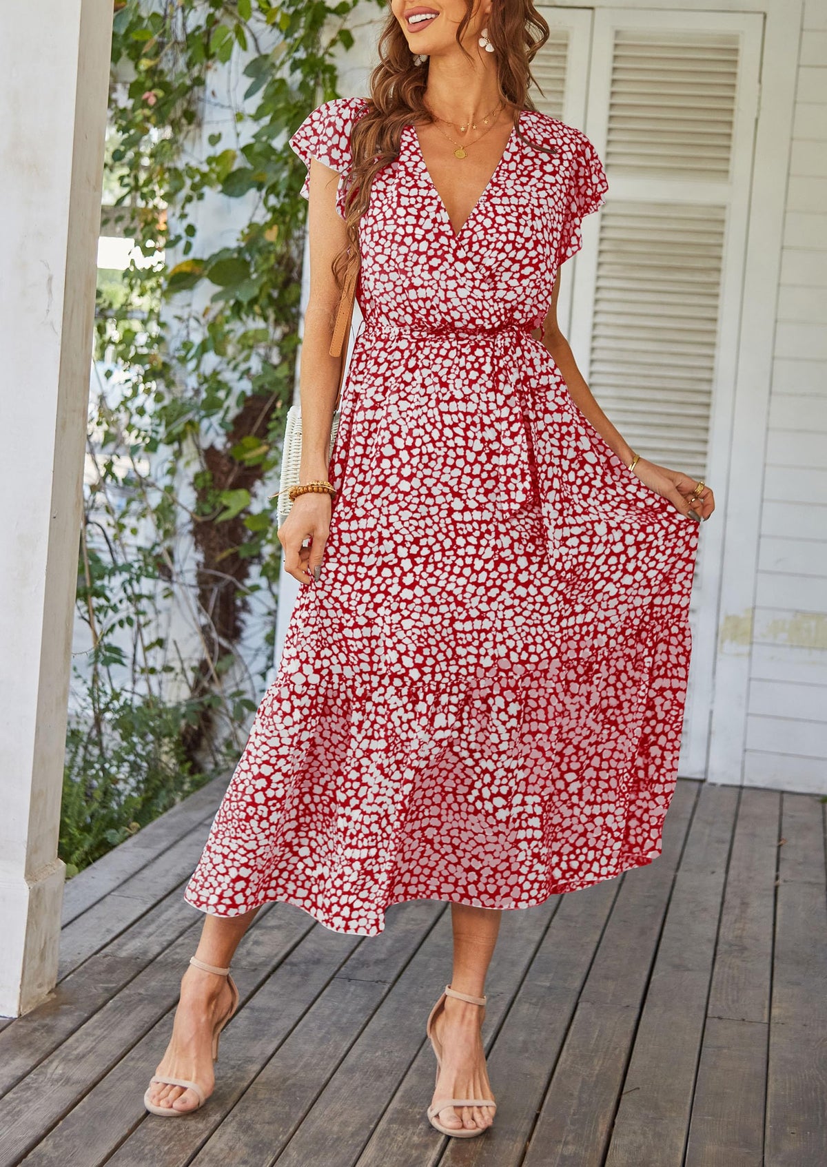 Floral Wrap V Neck Hem A-Line Bohemian Maxi Dresses