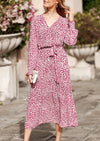 PRETTYGARDEN Women's Floral Print Boho Dress Long Sleeve Wrap V Neck Ruffle Belted A-Line Flowy Maxi Dresses