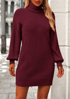PRETTYGARDEN Sweater Dress for Women Long Puff Sleeve Turtleneck Ribbed Knit Oversized Pullover Winter Short Dress