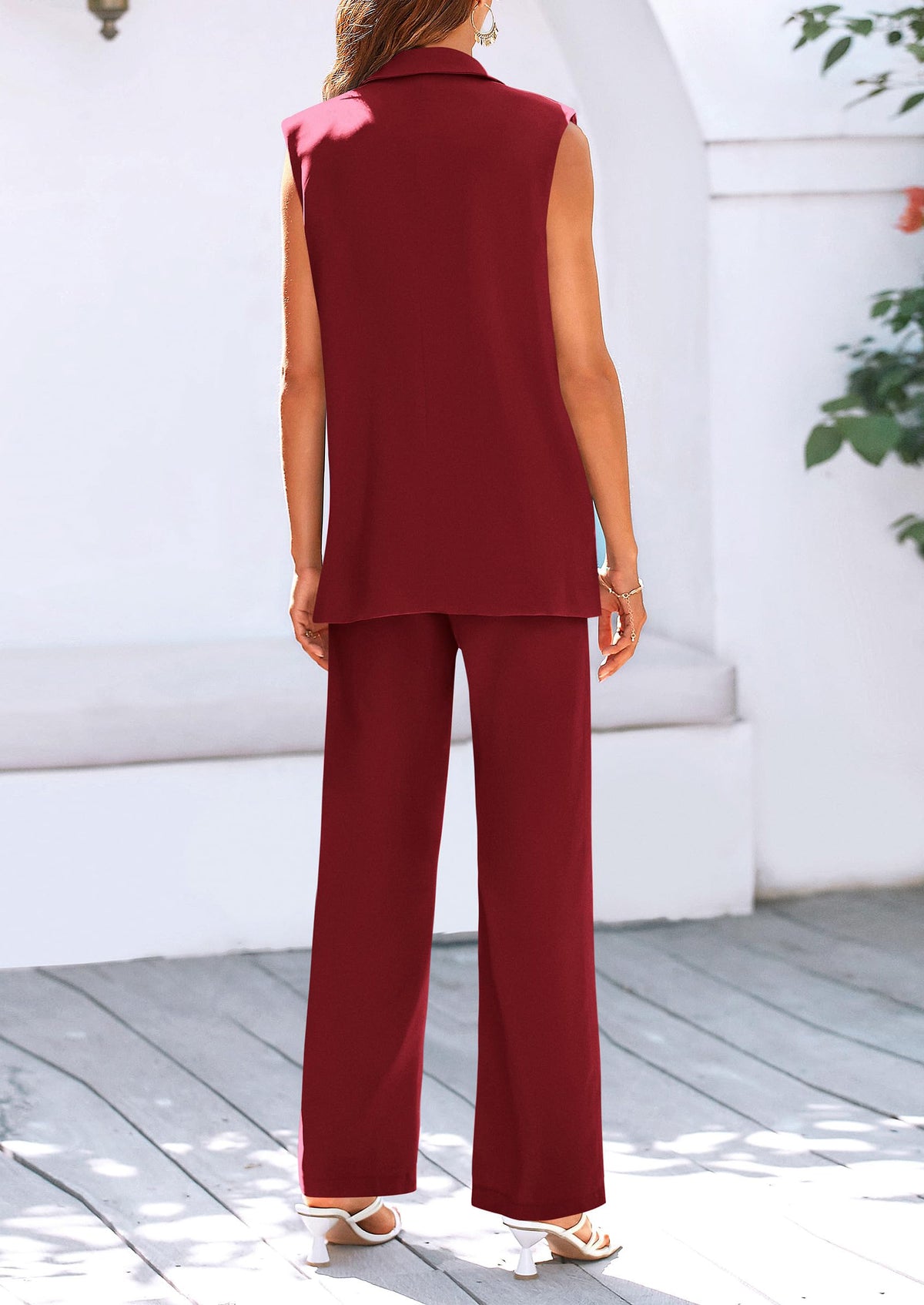 Sleeveless Suit Vest And Wide Leg Pants Business Casual Blazer Set