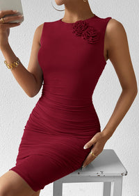 Sleeveless Bodycon Ruched Mesh 3D Flower Elegant Cocktail Party Mini Dresses