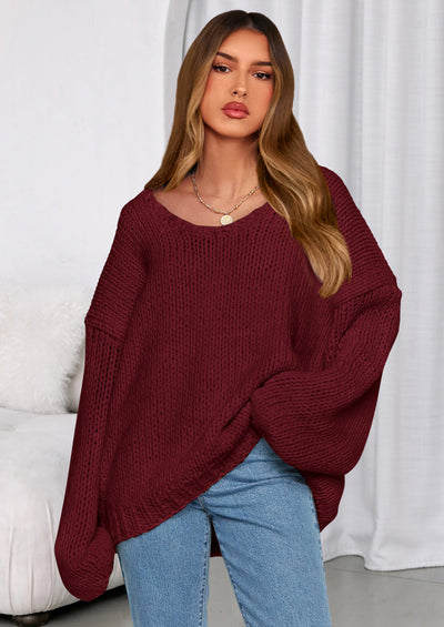 PRETTYGARDEN Women's Fall Oversized Sweaters Long Sleeve V Neck Dressy Casual Chunky Knit Loose Pullover Tops Winter Clothing
