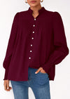 PRETTYGARDEN Womens Fall Lantern Long Sleeve Shirts Trendy Button V Neck Pleated Henley Tops Loose Work Blouses
