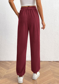 Elastic High Waisted Work Office Corduroy Casual Pants with Pockets