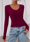 PRETTYGARDEN Womens Long Sleeve T Shirts Fall Trendy Deep V Neck Slim Fit Basic Crop Tops Casual Going Out Top
