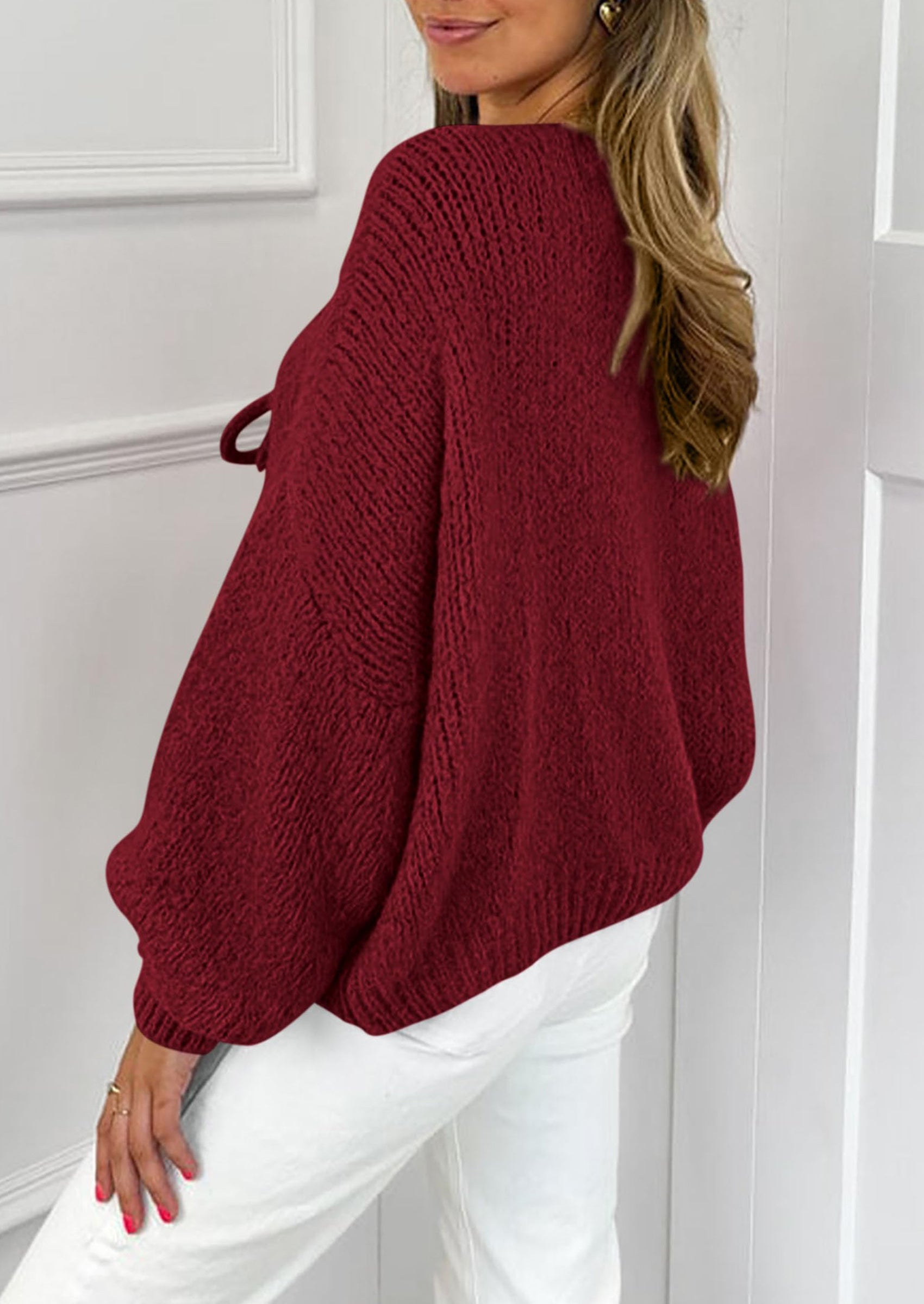 PRETTYGARDEN Women's Tie Front Bow Cardigan Sweaters Chunky Knit Long Puff Sleeve Trendy Fall Winter Jacket Coats