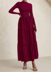 PRETTYGARDEN Long Sleeve Dress for Women Fall Eyelet Mock Neck A Line Elegant Classy Maxi Wedding Guest Dresses Pockets
