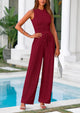 Ribbed Knit Sleeveless Crop Tank Tops Wide Leg Casual Pants Two Piece Sets