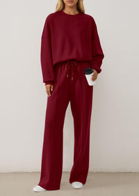 PRETTYGARDEN 2 Piece Sets For Women Fall Trendy Long Sleeve Sweatshirt Wide Leg Pants Loungewear Set Matching Sweatsuit