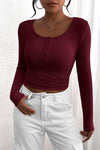 PRETTYGARDEN Women's Spring Fall Long Sleeve Henley T Shirts Button Ribbed Knit Slim Fit Casual Basic Tops Blouse
