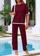 Casual Short Sleeve Knit Sweater Tops Wide Leg Pants 2 Piece Sets