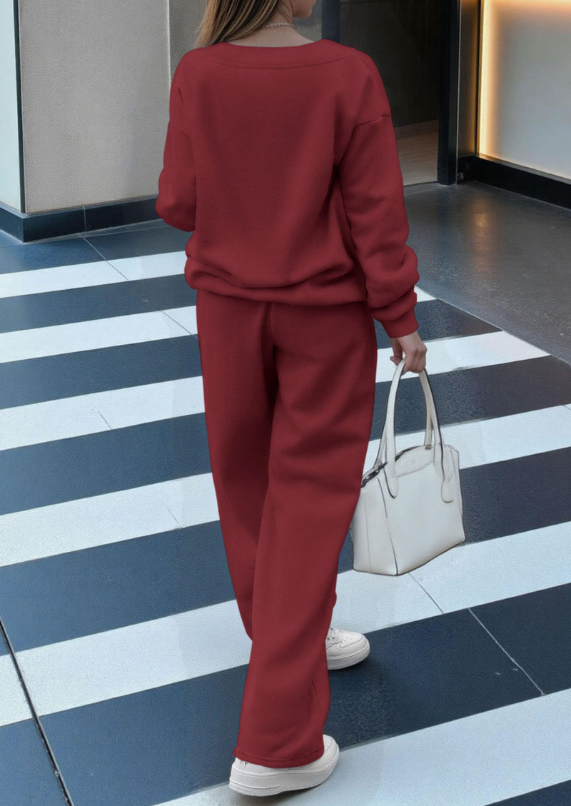 PRETTYGARDEN Casual Winter Two Piece Sets for Women V Neck Sweatshirt Loose Wide Leg Pants Tracksuit Knit Fall Outfits