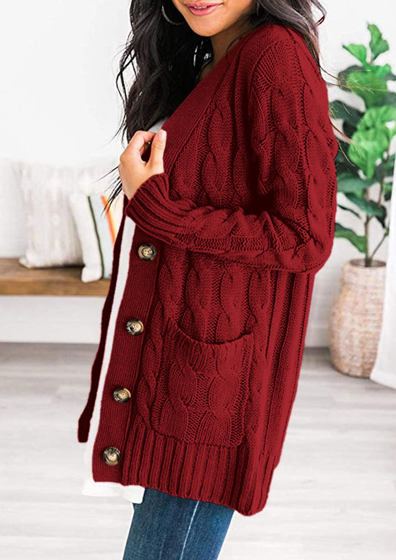 PRETTYGARDEN Women's Open Front Cardigan Sweaters Fall Fashion Button Down Cable Knit Chunky Winter Outerwear Coats