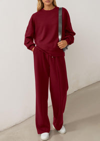 PRETTYGARDEN 2 Piece Sets For Women Fall Trendy Long Sleeve Sweatshirt Wide Leg Pants Loungewear Set Matching Sweatsuit