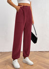 Elastic High Waisted Work Office Corduroy Casual Pants with Pockets