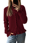 PRETTYGARDEN Womens Fall Button Down Cardigans Chunky Knit Ruffle Open Front Cropped Cardigan Sweaters Soft Long Sleeve Tops