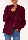 PRETTYGARDEN Womens Fall Lantern Long Sleeve Shirts Trendy Button V Neck Pleated Henley Tops Loose Work Blouses