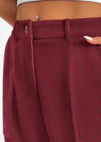 Elastic High Waisted Work Office Corduroy Casual Pants with Pockets