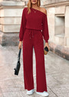 PRETTYGARDEN Long Sleeve Jumpsuit For Women Dressy Off Shoulder One Piece Loose Wide Leg Jumpsuits Casual Flowy Romper