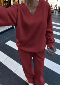 PRETTYGARDEN Casual Winter Two Piece Sets for Women V Neck Sweatshirt Loose Wide Leg Pants Tracksuit Knit Fall Outfits