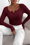 PRETTYGARDEN Women's Spring Fall Long Sleeve Henley T Shirts Button Ribbed Knit Slim Fit Casual Basic Tops Blouse