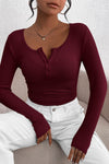 PRETTYGARDEN Women's Spring Fall Long Sleeve Henley T Shirts Button Ribbed Knit Slim Fit Casual Basic Tops Blouse