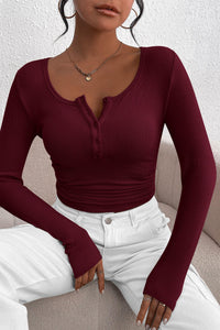PRETTYGARDEN Women's Spring Fall Long Sleeve Henley T Shirts Button Ribbed Knit Slim Fit Casual Basic Tops Blouse