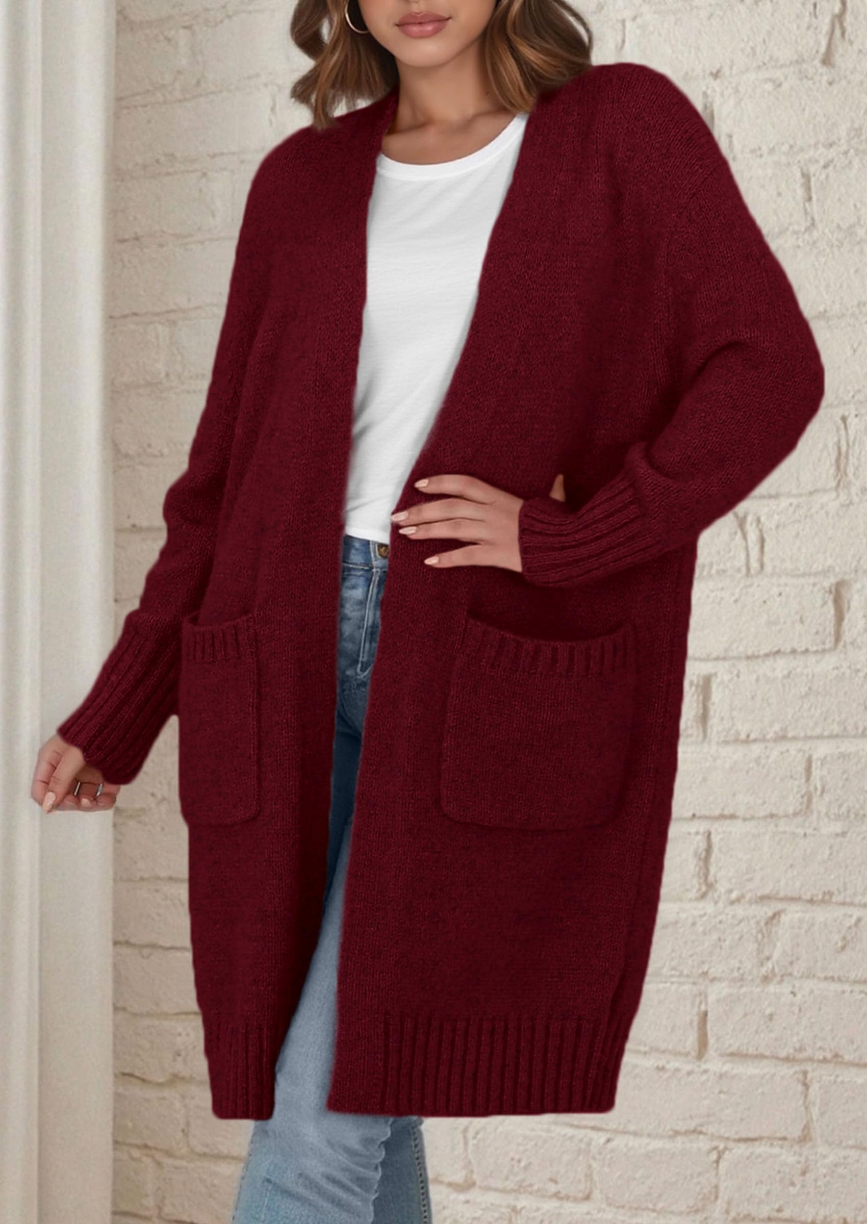 PRETTYGARDEN Fall Long Sleeve Cardigan Sweaters for Women Trendy Winter Open Front Loose Knitted Cardigans with Pockets