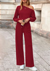 PRETTYGARDEN Long Sleeve Jumpsuit For Women Dressy Off Shoulder One Piece Loose Wide Leg Jumpsuits Casual Flowy Romper