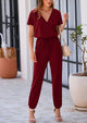 Deep V Neck Wrap Drawstring Waist Jumpsuits