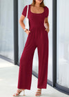 PRETTYGARDEN Casual Short Sleeve Square Neck Wide Leg Jumpsuit Rompers