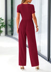PRETTYGARDEN Casual Short Sleeve Square Neck Wide Leg Jumpsuit Rompers
