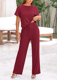 Short Sleeve T-Shirt Wide Leg Pants Two Piece Sets