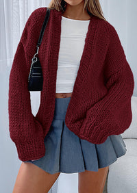 Solid Color Knitted Long Sleeved Cardigan