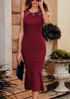 PRETTYGARDEN Women's Sleeveless Midi Bodycon Formal Dress Ruffle Mermaid Hem Elegant Cocktail Wedding Guest Midi Dresses