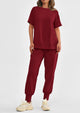 Casual Short Sleeve Tops High Waisted Sweatpants Two Piece Sets