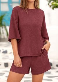 Short Sleeved Top And Casual Shorts 2-Piece Set With Pockets