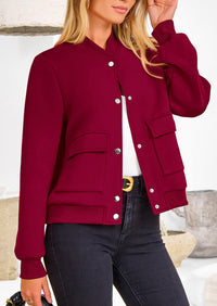Casual Long Sleeve Button up Lightweight Varsity Bomber Jackets