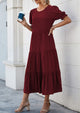 Casual Boho Floral Print Ruffle Puff Short Sleeve Flowy Beach Party Midi Dresses