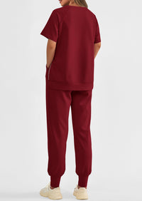 Casual Short Sleeve Tops High Waisted Sweatpants Two Piece Sets