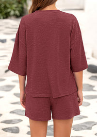 Short Sleeved Top And Casual Shorts 2-Piece Set With Pockets