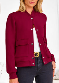 Casual Long Sleeve Button up Lightweight Varsity Bomber Jackets