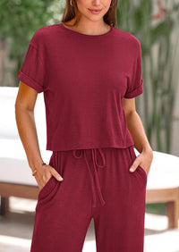 Short Sleeve T-Shirt Wide Leg Pants Two Piece Sets