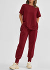 PRETTYGARDEN 2 Piece Outfit Tracksuits Casual Short Sleeve Tops High Waisted Sweatpants Set