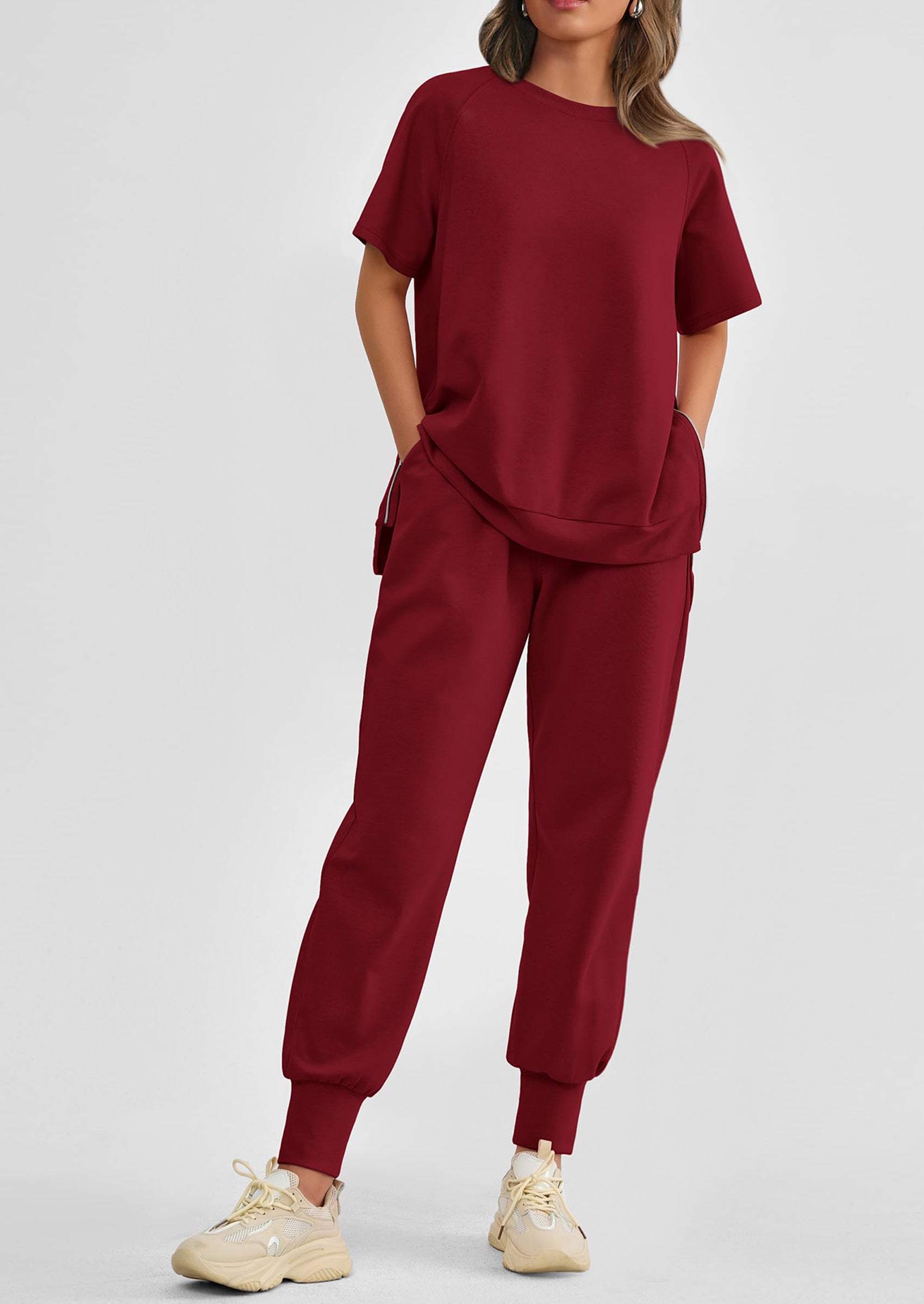 PRETTYGARDEN 2 Piece Outfit Tracksuits Casual Short Sleeve Tops High Waisted Sweatpants Set