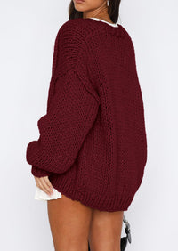 Solid Color Knitted Long Sleeved Cardigan