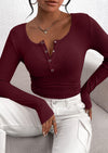 BTFBM Women Long Sleeve Shirts Fall Tops V Neck Button Up Slim Fit Ribbed Knit Solid Color Casual Shirts