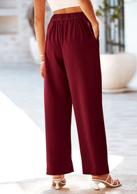 Casual Wide Leg High Elastic Waisted Long Work Pants